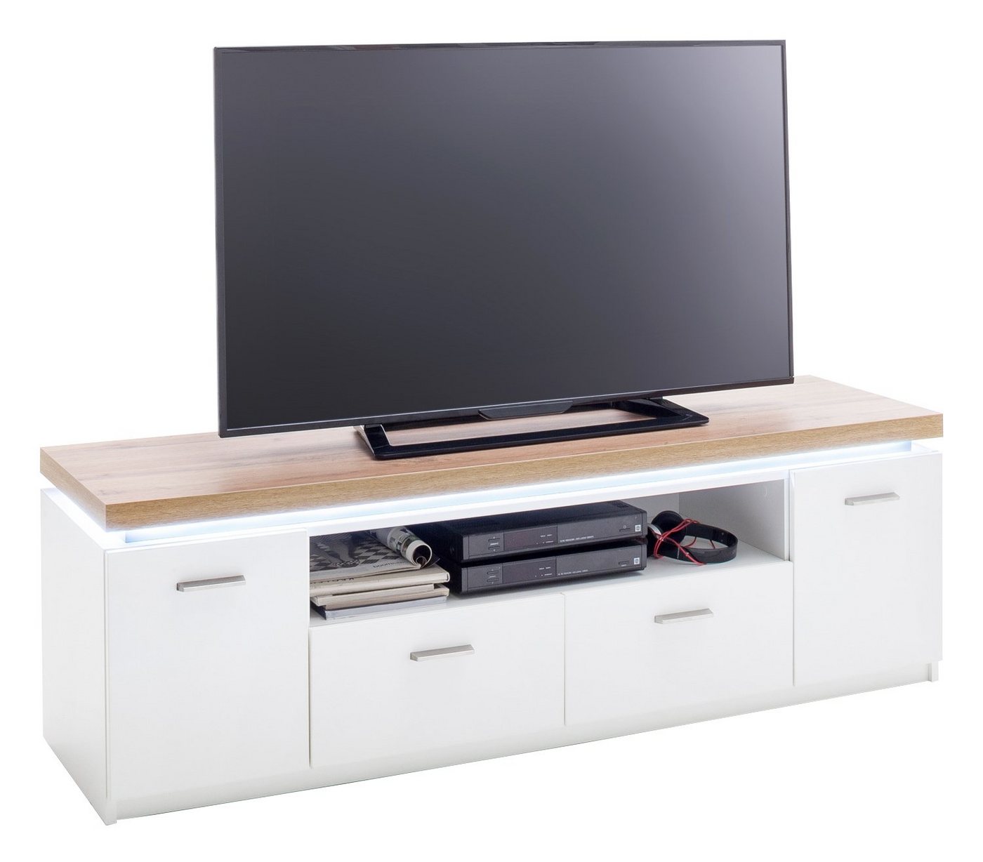 MCA furniture Lowboard CALI, Weiß, Wotan Eiche Dekor, mit LED-Beleuchtung, 2 Türen, 2 Schubladen, B 156 x H 50 x T 44 cm MCA furniture Lowboard CALI, Weiß, Wotan Eiche Dekor, mit LED-Beleuchtung, 2 Türen, 2 Schubladen, B 156 x H 50 x T 44 cm von MCA furniture