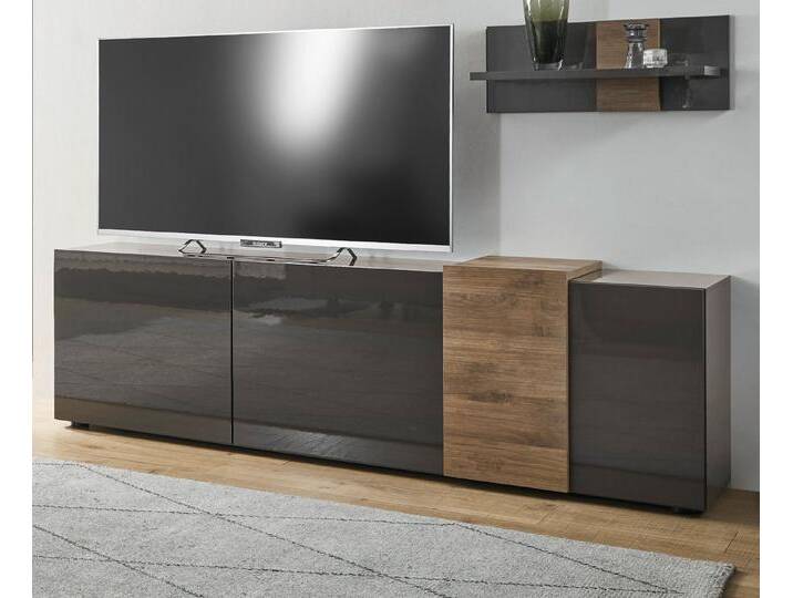 MCA furniture Lowboard Positano (Unterschrank in grau Hochglanz mit Eiche, Breite 181 cm), Front und Korpus Hochglanz Soft Close, grau von MCA-furniture