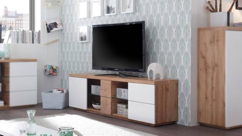 MCA furniture Lowboard TV-Board HELSINKI Lowboard in weiß matt Lack und Eiche von MCA furniture