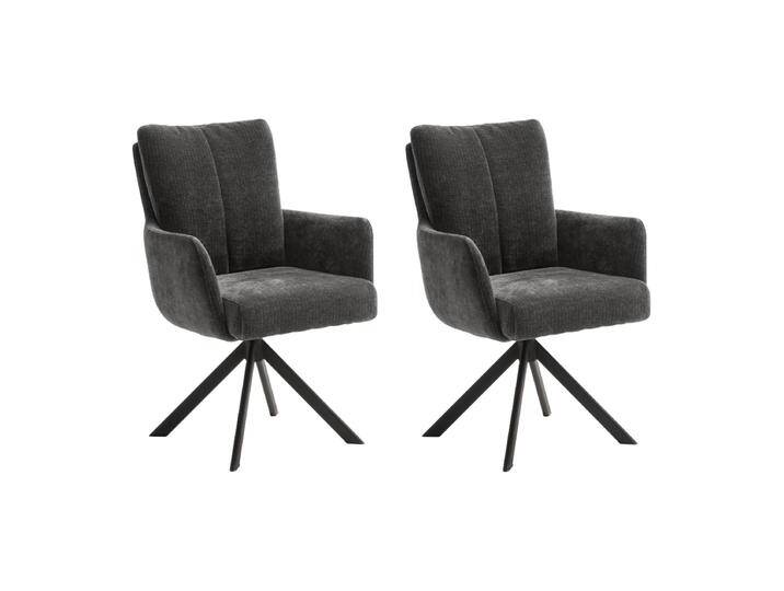 MCA furniture Malia Esszimmerstuhl mit Armlehne anthrazit im 2er Set mit Drehfunktion Gestell Metall schwarz Bezug in Cord Optik und Vintagevelours von MCA-furniture