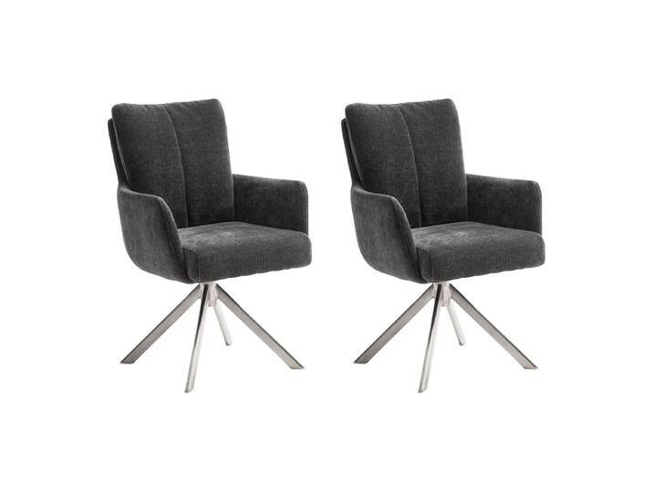 MCA furniture Malia Esszimmerstuhl mit Armlehne grau im 2er Set mit Drehfunktion Gestell Edelstahl Bezug in Cord Optik und Vintagevelours von MCA-furniture