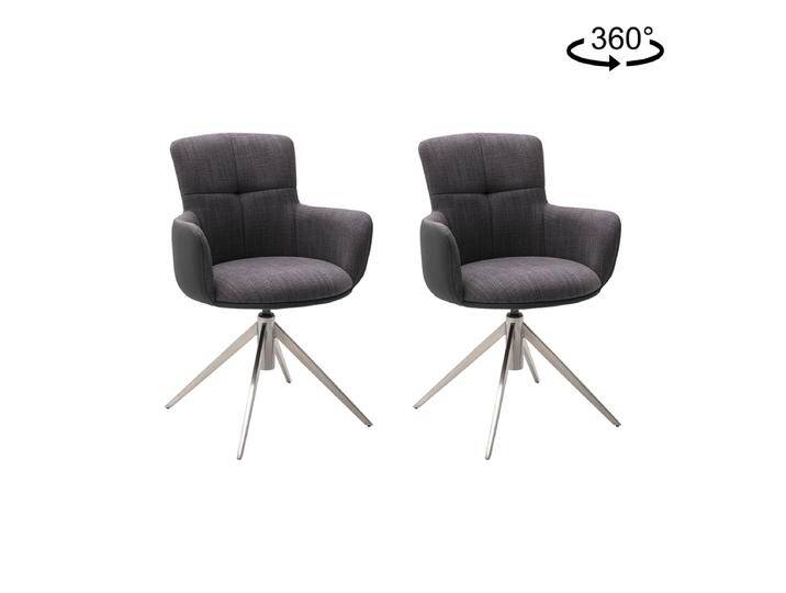 MCA furniture Mecana Armlehnenstuhl im 2er Set mit Drehfunktion Gestell Edelstahl Bezug in Chenille Optik und Polyurethan Anthrazit von MCA-furniture