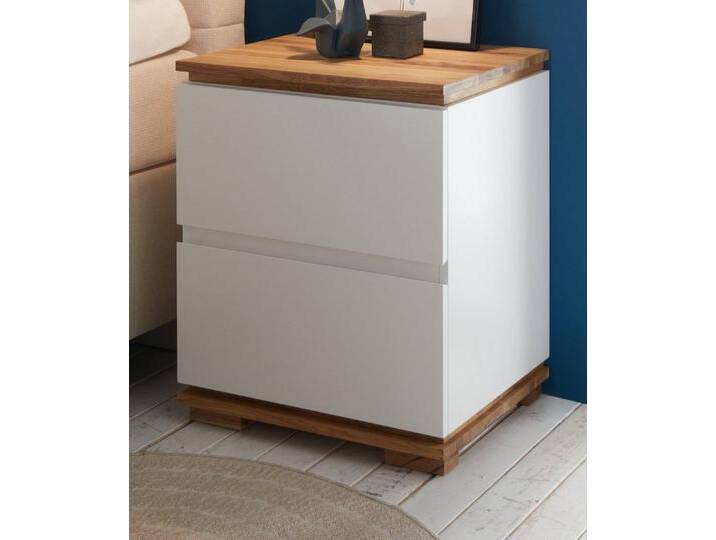 MCA furniture Nachttisch Tunis (Nachtkonsole weiß Lack und Eiche, Höhe 59 cm), Massivholz geölt, für Boxspring geeignet, weiß von MCA-furniture