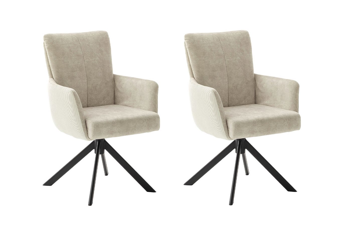 MCA furniture Polsterstuhl ROSARIO, 2er Set, Creme, Schwarz, Cord, Velours, (2 St), Metall, 360 Grad drehbar mit Rückholfunktion, Federkernpolsterung von MCA furniture