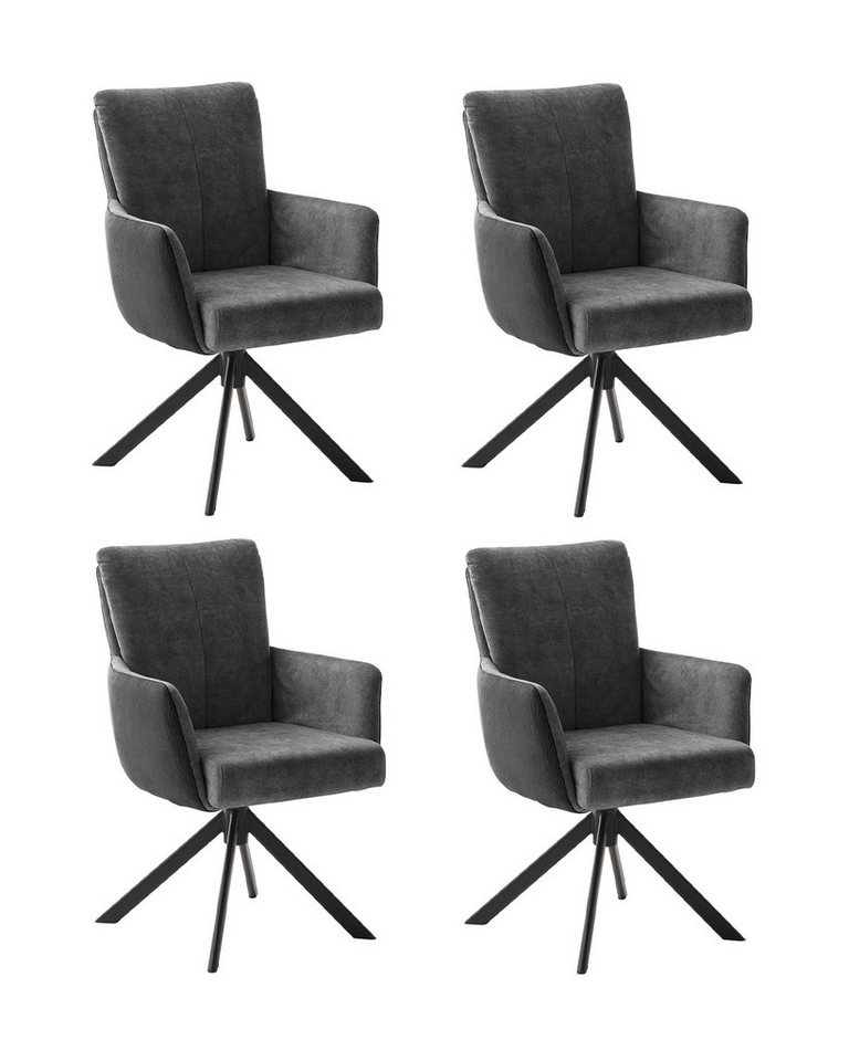 MCA furniture Polsterstuhl ROSARIO, 4er Set, Anthrazit, Schwarz, Cord, Metall, 360 Grad drehbar mit Rückholfunktion, Federkernpolsterung von MCA furniture