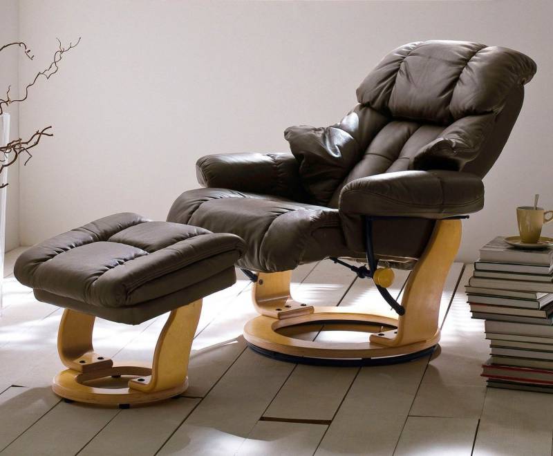 MCA furniture Relaxsessel Calgary (Fernsehsessel XXL 360°drehbar, inklusive Hocker), Lederbezug mit Relaxfunktion von MCA furniture