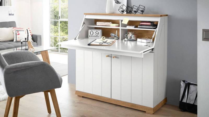 MCA furniture Sekretär Sekretär Terni weiß matt lackiert und Eiche furniert von MCA furniture