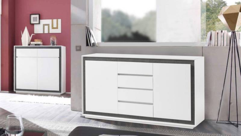 MCA furniture Sideboard Kommode Sideboard Durban weiß Lack matt Betonoptik 160 cm von MCA furniture
