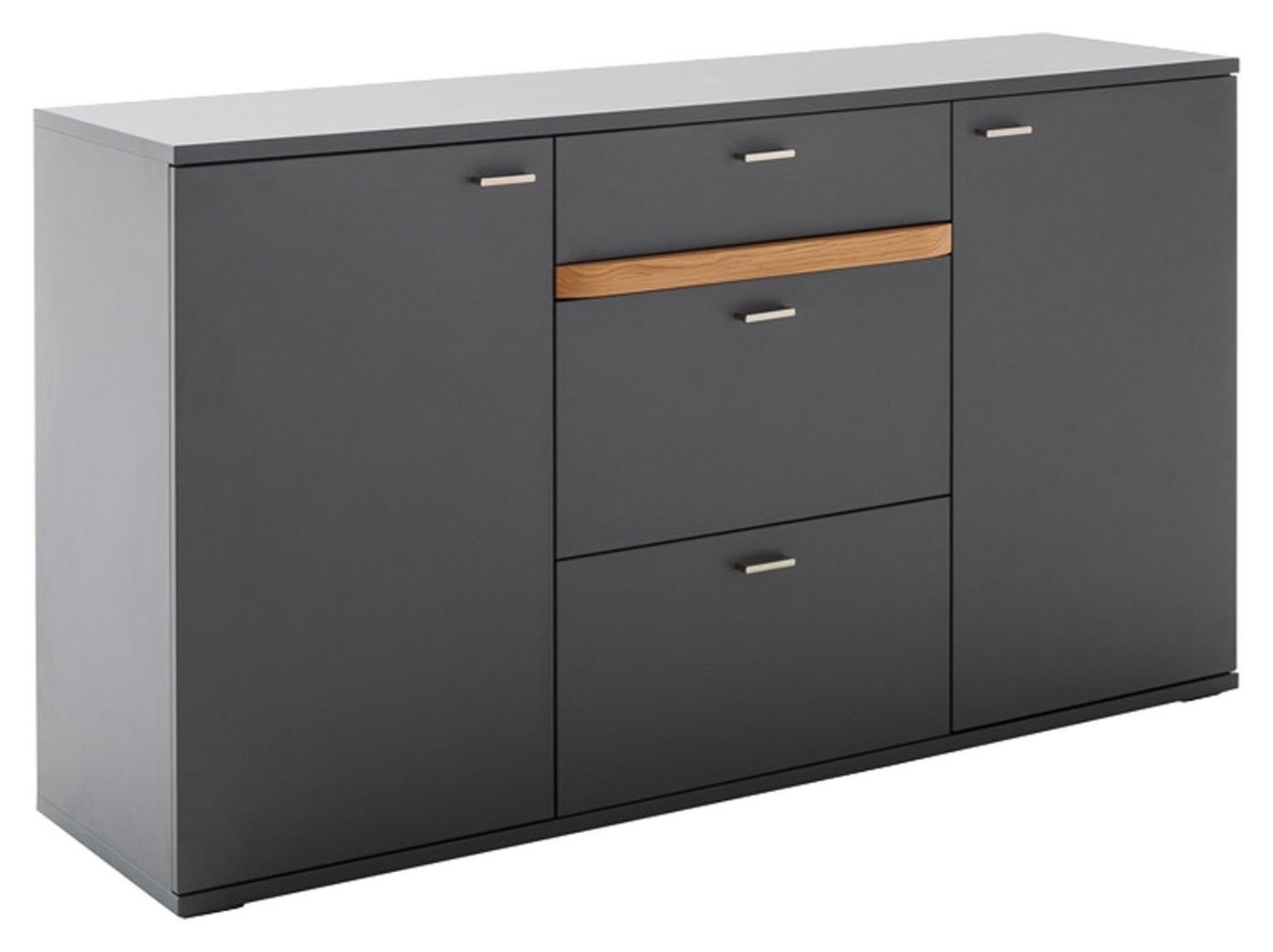 MCA furniture Sideboard MARSALLA, Royal Grau Dekor, Balkeneiche massiv, mit LED-Frontbeleuchtung, 2 Türen, 3 Schubladen, B 160 x H 89 x T 44 cm von MCA furniture