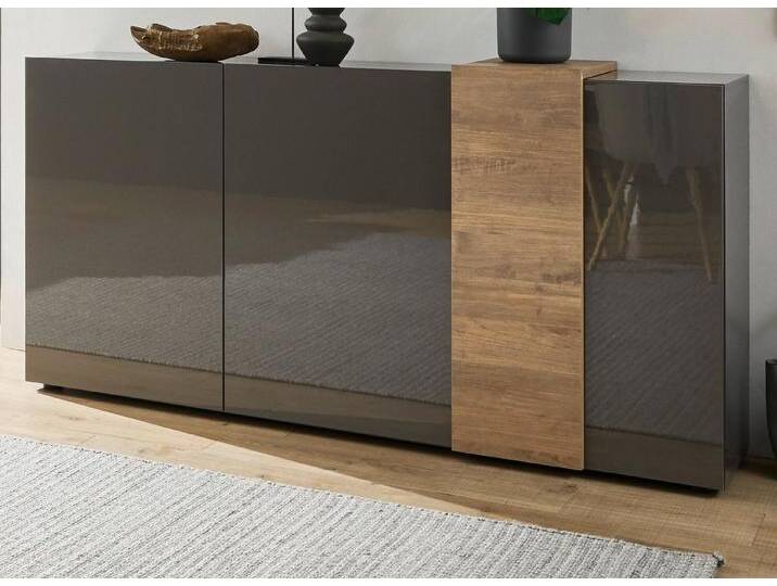 MCA furniture Sideboard Positano (Anrichte in grau Hochglanz und Eiche, Breite 181 cm), Front und Korpus in Hochglanz Soft-Close, grau von MCA-furniture