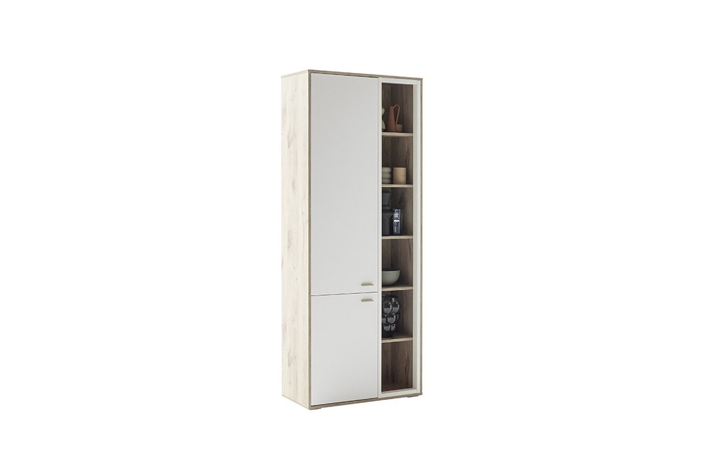 MCA furniture Stauraumvitrine 2 Türen, 12 Fächer, Soft withe/ Viking Eiche Dekor - 78x197x37 (BxHxT) von MCA furniture