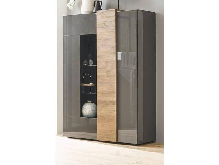 MCA furniture Stauraumvitrine Positano (Vitrinenschrank in grau mit Eiche, BxH ca. 121 x 168 cm) Front und Korpus in Hochglanz Soft-Close, grau von MCA-furniture
