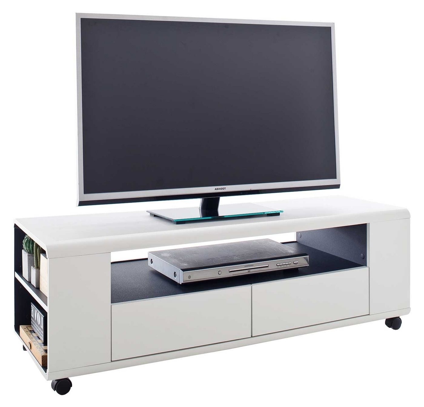 MCA furniture TV-Board Lowboard CHELSEA, Weiß matt, Anthrazit, mit 2 Schubladen, BxHxT 119 x 46 x 43 cm, mit Rollen von MCA furniture