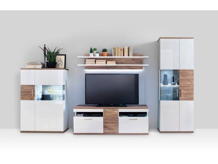 MCA furniture Vitrine Highboard (R) Luzern, weiß Hochglanz / Sterling Oak, LED Beleuchtung, weiß von MCA-furniture