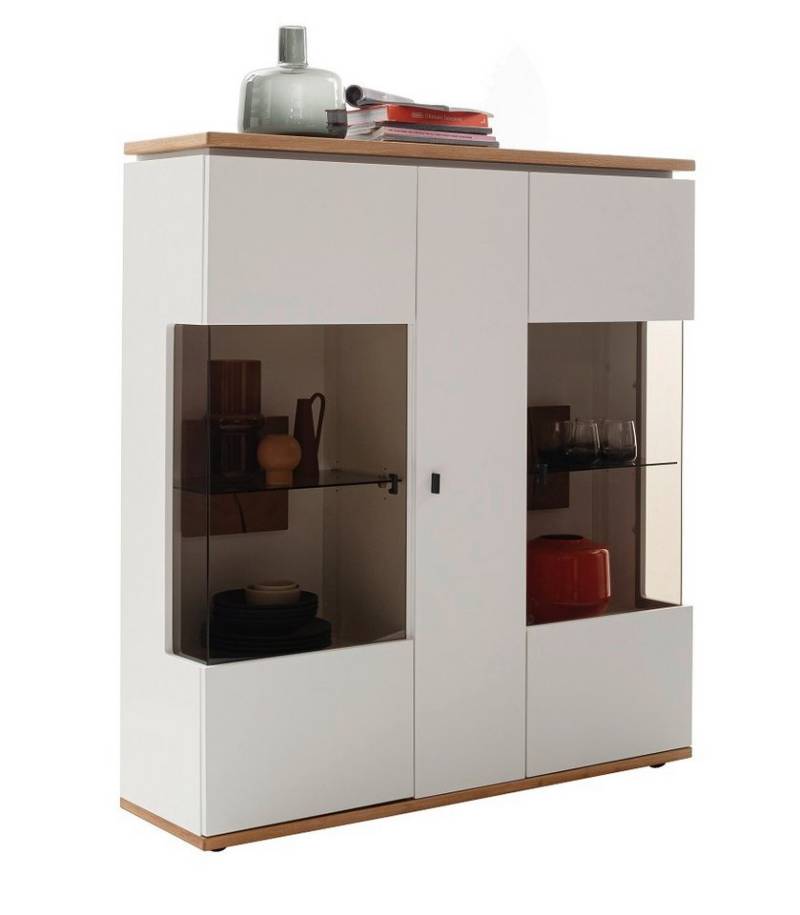 MCA furniture Vitrine Highboard Matadi, Soft white / Ast-Balkeneiche, ohne Beleuchtung Wohnzimmerkommode ca. 180 cm von MCA furniture