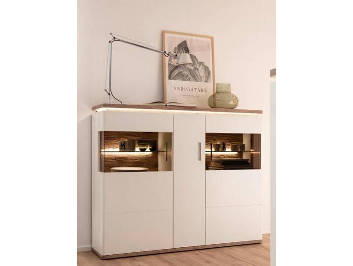MCA furniture Vitrine Highboard Palermo, Soft white / Viking Oak, ohne Beleuchtung, weiß MCA furniture Vitrine Highboard Palermo, Soft white / Viking Oak, ohne Beleuchtung, weiß von MCA-furniture