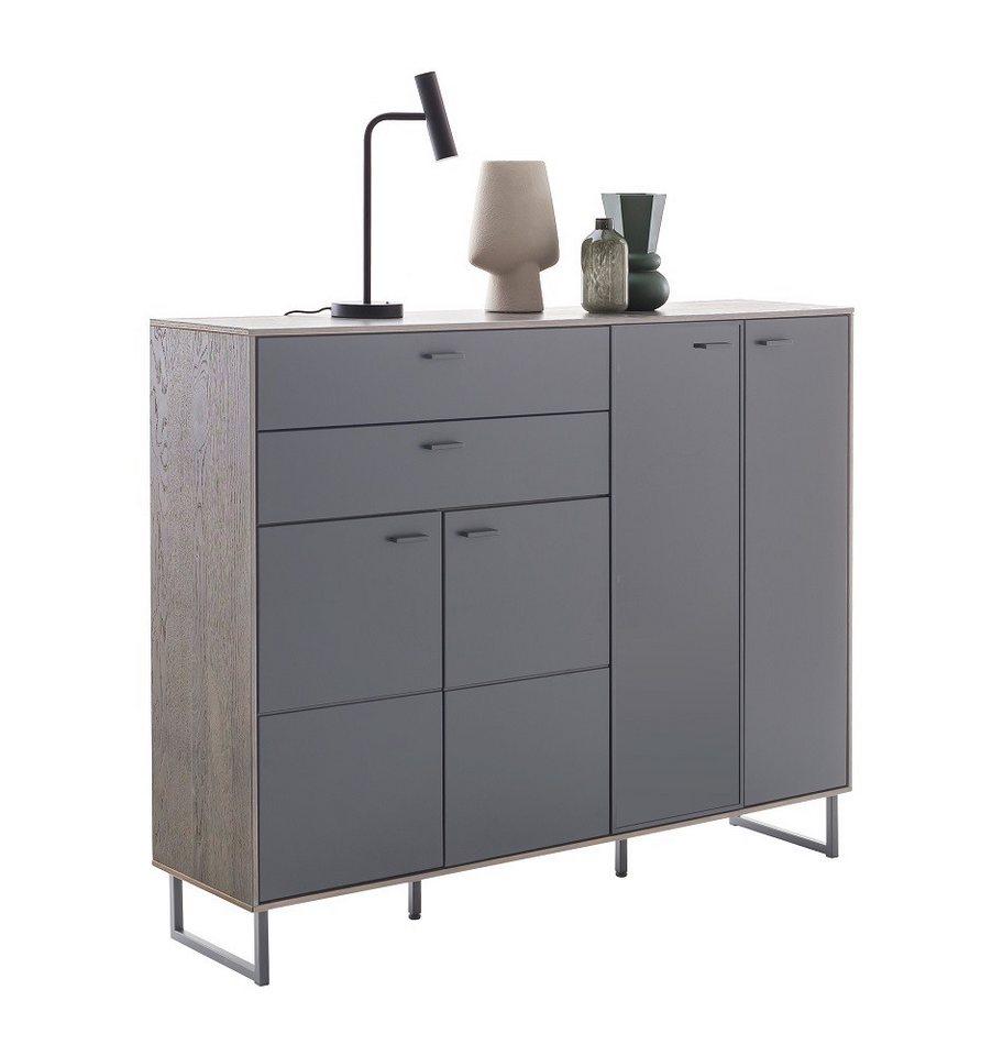 MCA furniture Vitrine Highboard Venezia, Softblack / Vulcano Eiche, optional LED Beleuchtu Wohnzimmerkommode ca. 148 cm von MCA furniture