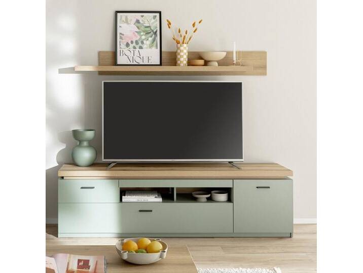 MCA furniture Wohnwand (2-teilig) Salbei/Eiche, Lowboard 195x57x44cm, Wandboard 175x22x26cm, (2-teilig), grün von MCA-furniture