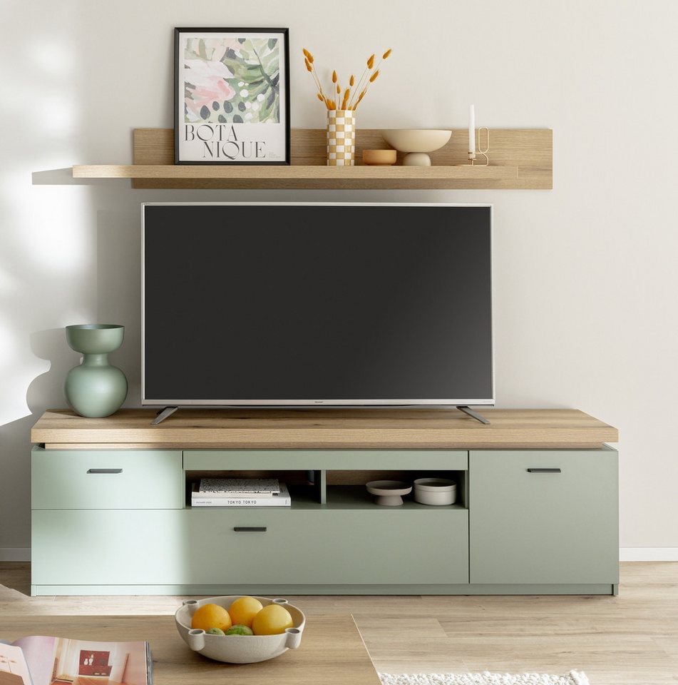 MCA furniture Wohnwand (2-teilig) Salbei/Eiche, Lowboard 195x57x44cm, Wandboard 175x22x26cm, (2-teilig) von MCA furniture