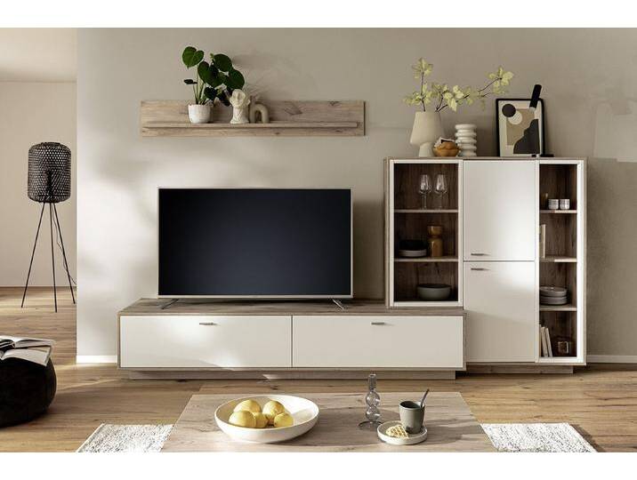MCA furniture Wohnwand (3-teilig) in Soft weiss / Eiche Dekor - 287x180x50 (BxHxT), (3-teilig) von MCA-furniture