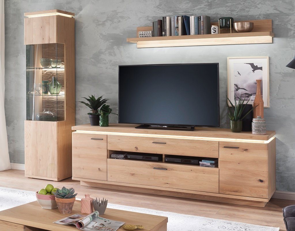 MCA furniture Wohnwand Wohnkombination Barcelona 4, Balkeneiche Bianco, (3-St) von MCA furniture