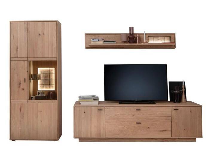 MCA furniture Wohnwand Wohnkombination Freeport, Ast-/ Balkeneiche, 3-teilig, LED Beleuch, (3-St), Wohnwand, Anbauwand, modern, braun von MCA-furniture