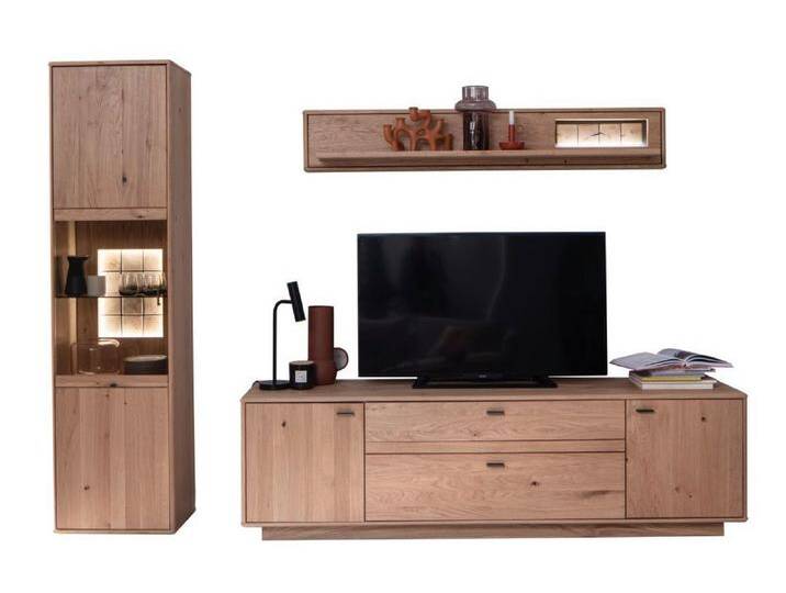 MCA furniture Wohnwand Wohnkombination Freeport 2, Ast-/ Balkeneiche, 3-teilig, LED Beleuc, (3-St), Wohnwand, Anbauwand, modern, braun von MCA-furniture