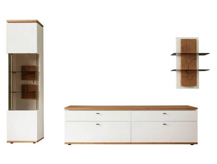 MCA furniture Wohnwand Wohnkombination Matadi, Soft white / Ast-Balkeneiche, 3-teilig, (3-St), Wohnwand, Anbauwand, modern, weiß von MCA-furniture