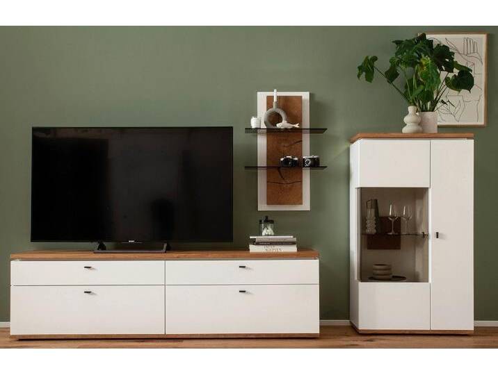 MCA furniture Wohnwand Wohnkombination Matadi 2, Soft white / Ast-Balkeneiche, 3-teilig, (3-St), Wohnwand, Anbauwand, modern, weiß von MCA-furniture
