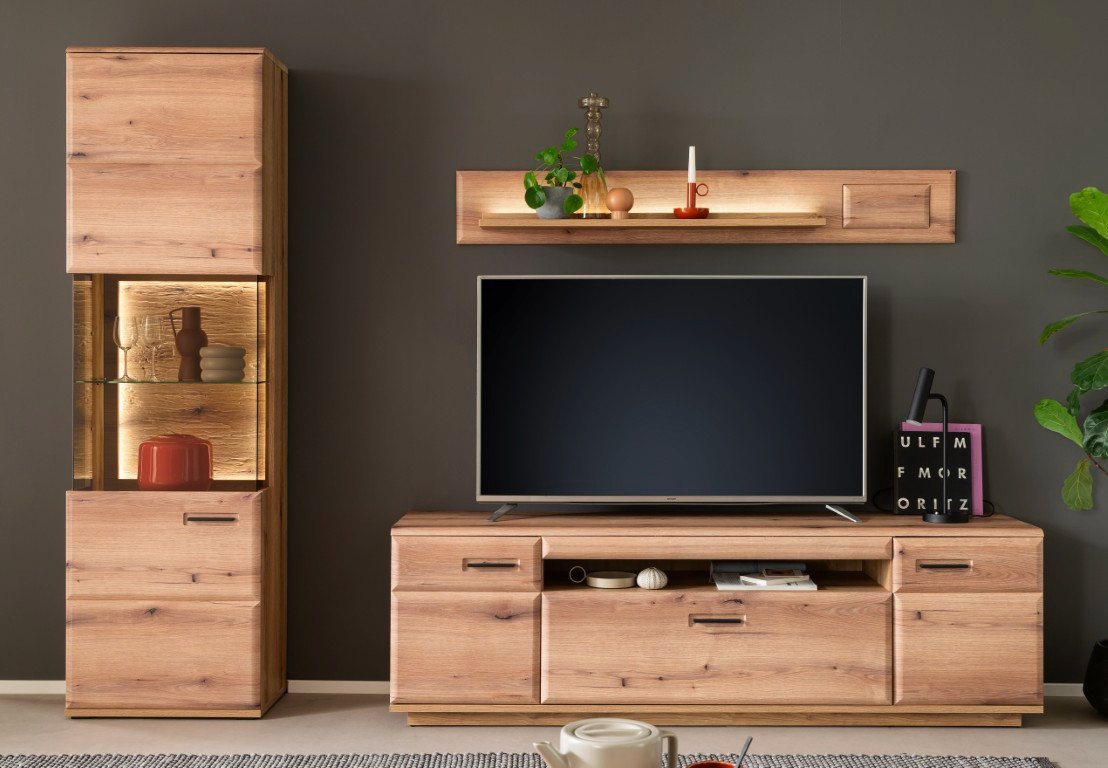 MCA furniture Wohnwand Wohnkombination Naxos, Eiche Evoke, 3-teilig, ohne Beleuchtung, (3-St), Wohnwand, Anbauwand, modern von MCA furniture
