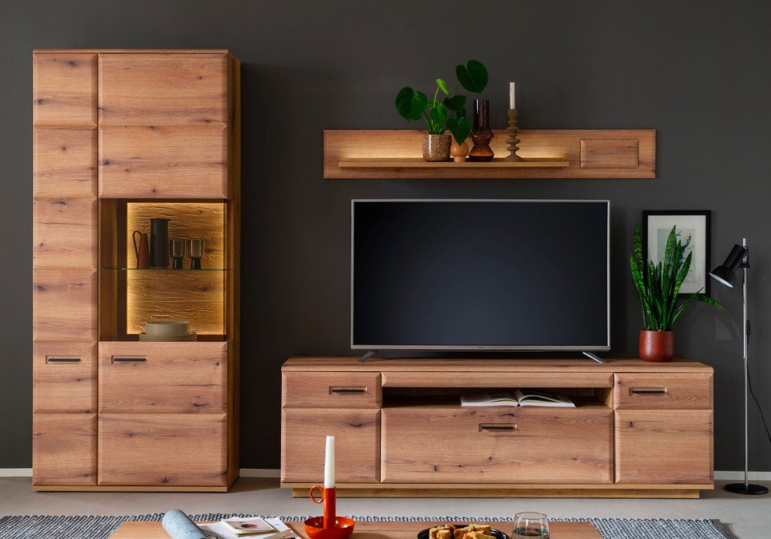 MCA furniture Wohnwand Wohnkombination Naxos 1, Eiche Evoke, 3-teilig, ohne Beleuchtung, (3-St), Wohnwand, Anbauwand, modern von MCA furniture