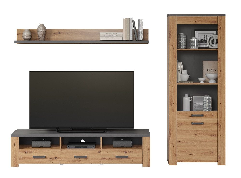 MCA furniture Wohnwand Wohnkombination Norris, grau / Coast Evoke Oak, 3-teilig, (3-St), modern von MCA furniture