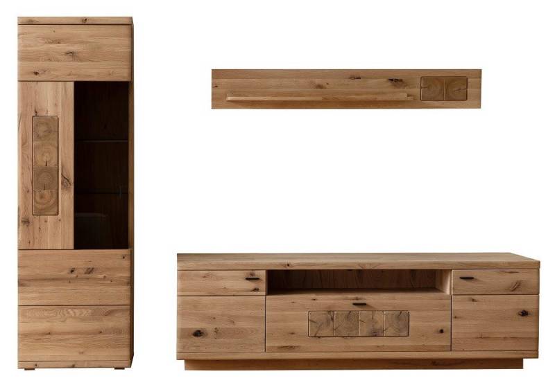 MCA furniture Wohnwand Wohnkombination Palma 2, Asteiche / Balkeneiche, 3-teilig, optional, (3-St), Wohnwand, Anbauwand, modern von MCA furniture