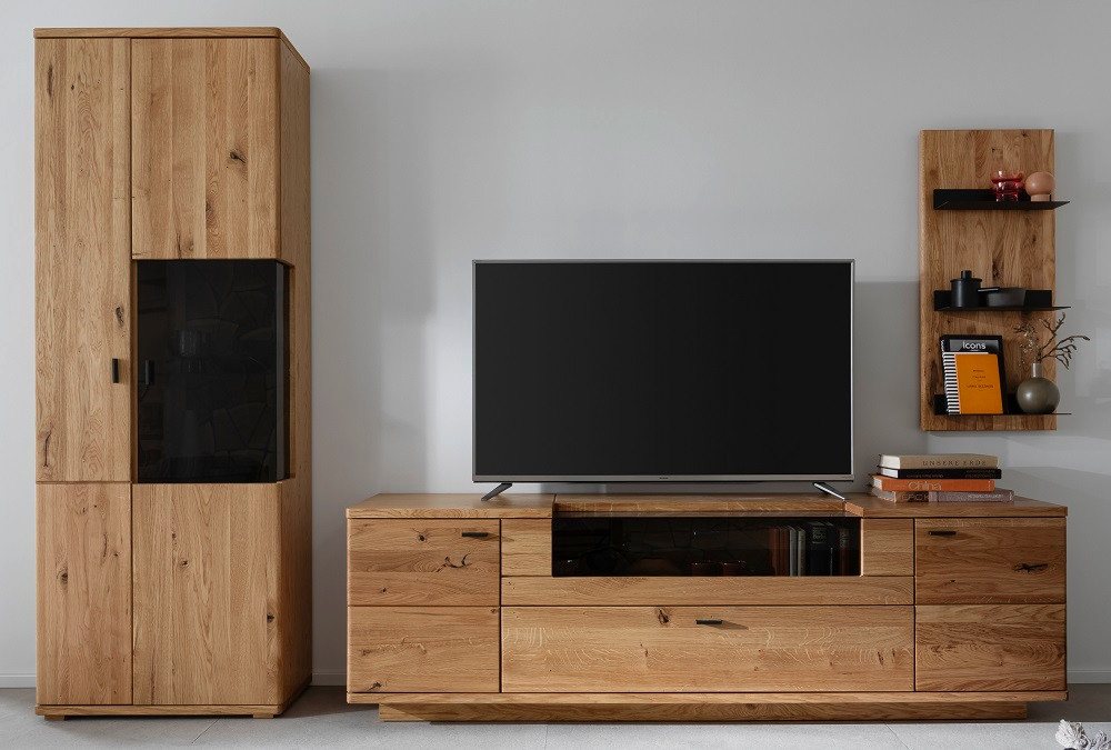 MCA furniture Wohnwand Wohnkombination Venedig, Naturfarben / Wildeiche, 3-teilig, optiona, (3-St), Wohnwand, Anbauwand, modern von MCA furniture