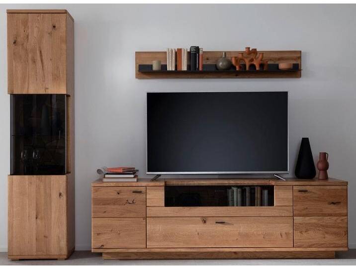 MCA furniture Wohnwand Wohnkombination Venedig 2, Naturfarben / Wildeiche, 3-teilig, optio, (3-St), Wohnwand, Anbauwand, modern, braun weiß von MCA-furniture