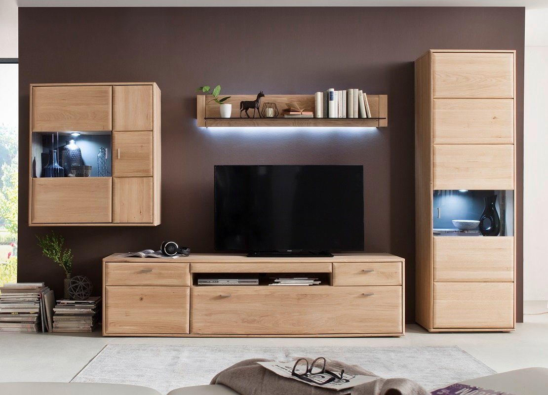 MCA furniture Wohnwand Wohnwand Anbauwand 3 Tarragona, Eiche Bianco, 4-teilig, (4-St) von MCA furniture