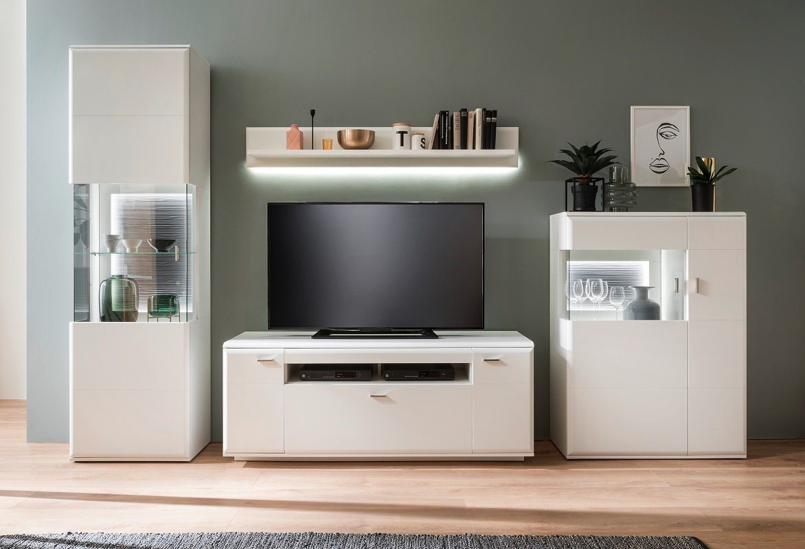 MCA furniture Wohnwand Wohnwand Anbauwand Amora 2, weiß matt, 4-teilig, (4-St) von MCA furniture