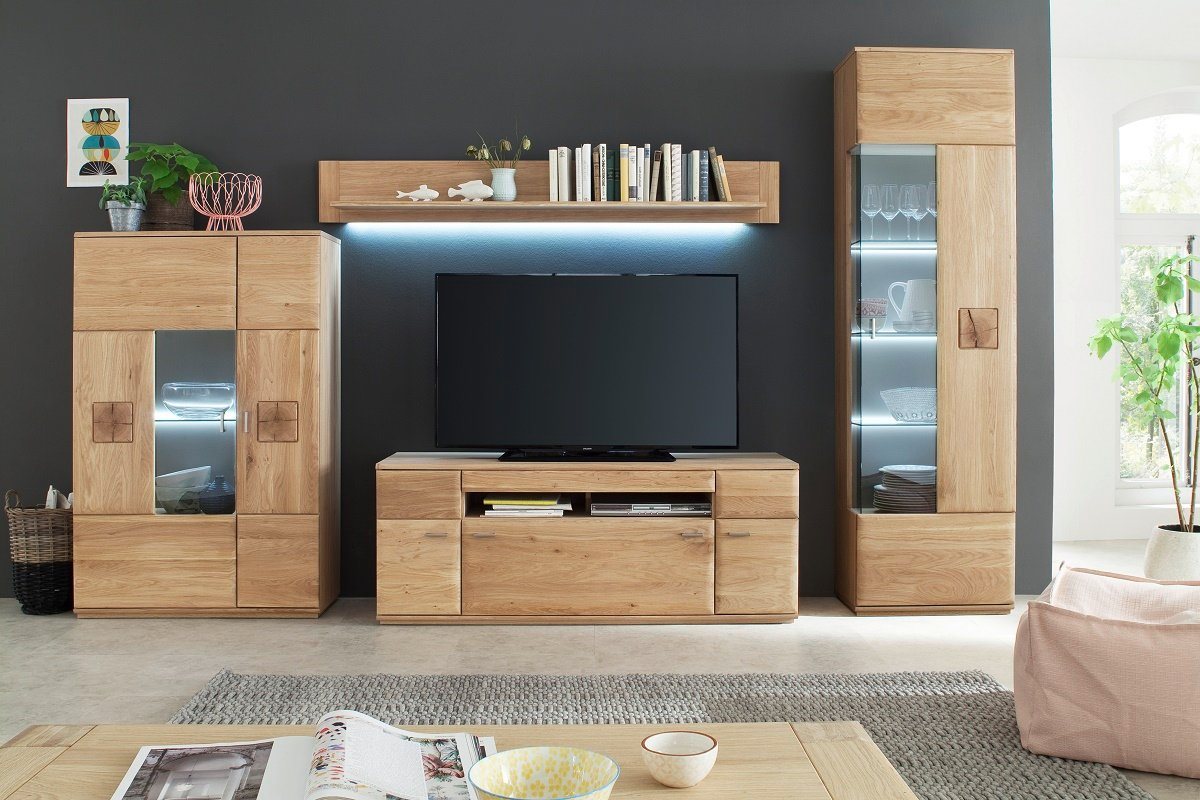 MCA furniture Wohnwand Wohnwand Anbauwand I Bologna 3, Eiche Bianco, 4-teilig, (4-St) von MCA furniture
