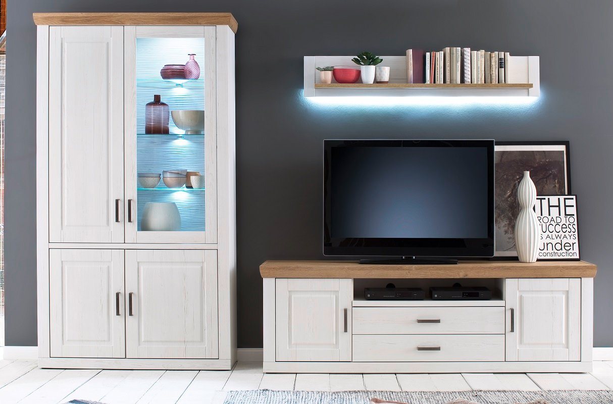 MCA furniture Wohnwand Wohnwand Anbauwand II Brixen, Landhaus modern, Pinie Aurelio / Grand, (3-St) von MCA furniture