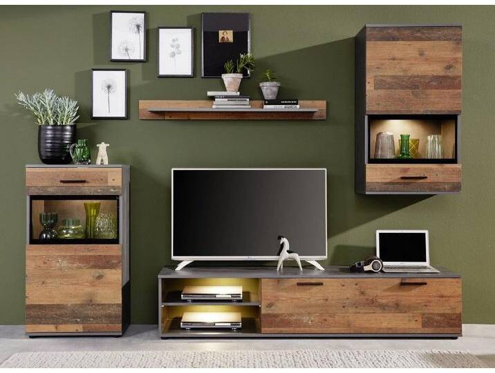 MCA furniture Wohnwand Wohnwand Anbauwand Mango, Old Used Wood / Matera grau, 4-teilig, (4-St), moderne Wohnkombination Used Look ca. 245 cm, braun von MCA-furniture