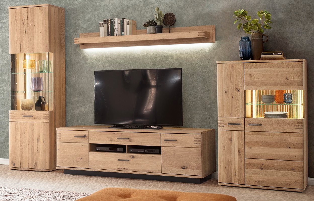 MCA furniture Wohnwand Wohnwand Anbauwand Salvador 1, Balkeneiche Bianco, 4-teilig, (4-St) von MCA furniture