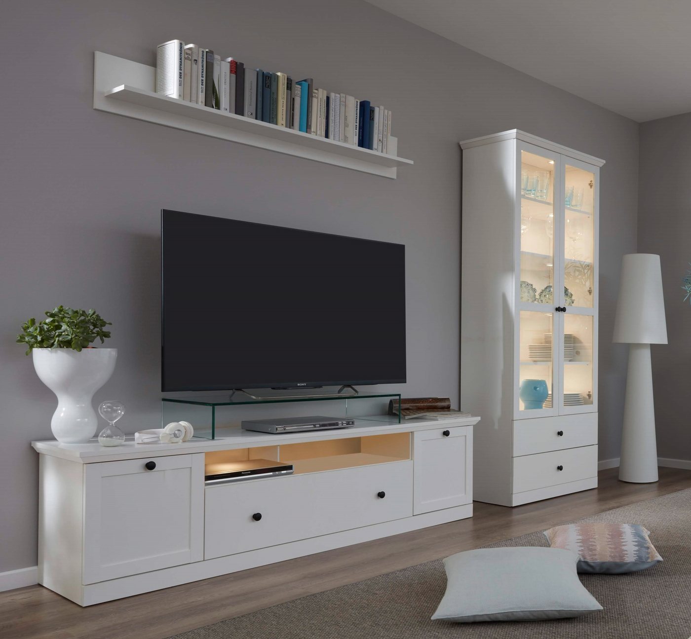 MCA furniture Wohnwand Wohnwand Baxter, weiß, Landhausstil, 3-teilig, (4-St) von MCA furniture