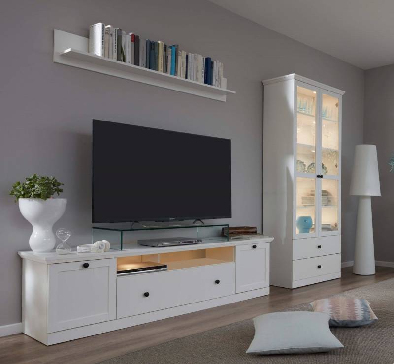 MCA furniture Wohnwand Wohnwand Baxter, weiß, Landhausstil, 3-teilig, (4-St) von MCA furniture