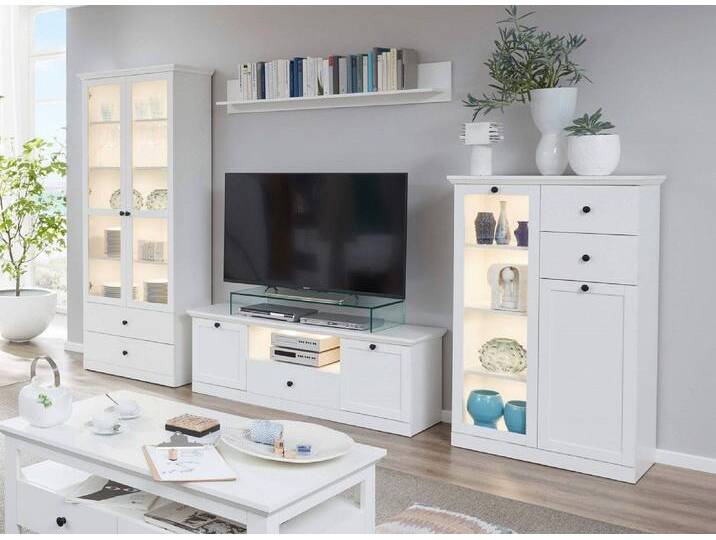 MCA furniture Wohnwand Wohnwand Baxter, weiß, Landhausstil, 4-teilig, (4-St), weiß von MCA-furniture