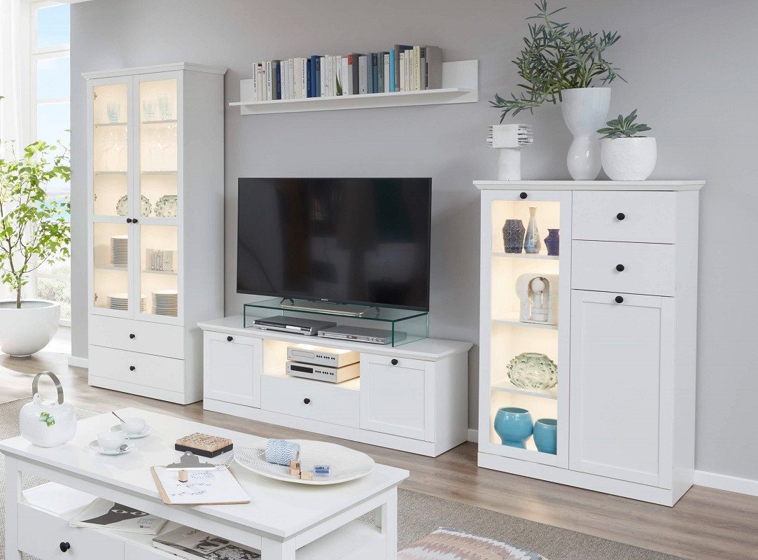 MCA furniture Wohnwand Wohnwand Baxter, weiß, Landhausstil, 4-teilig, (4-St) von MCA furniture