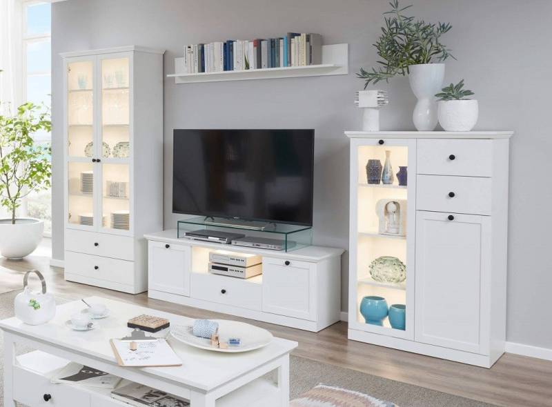 MCA furniture Wohnwand Wohnwand Baxter, weiß, Landhausstil, 4-teilig, (4-St) von MCA furniture