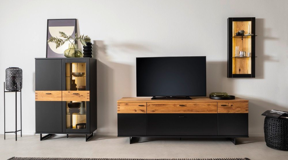 MCA furniture Wohnwand Wohnwand Cesena 1, Wildeiche / schwarzgrau, 3-teilig, (3-St) von MCA furniture