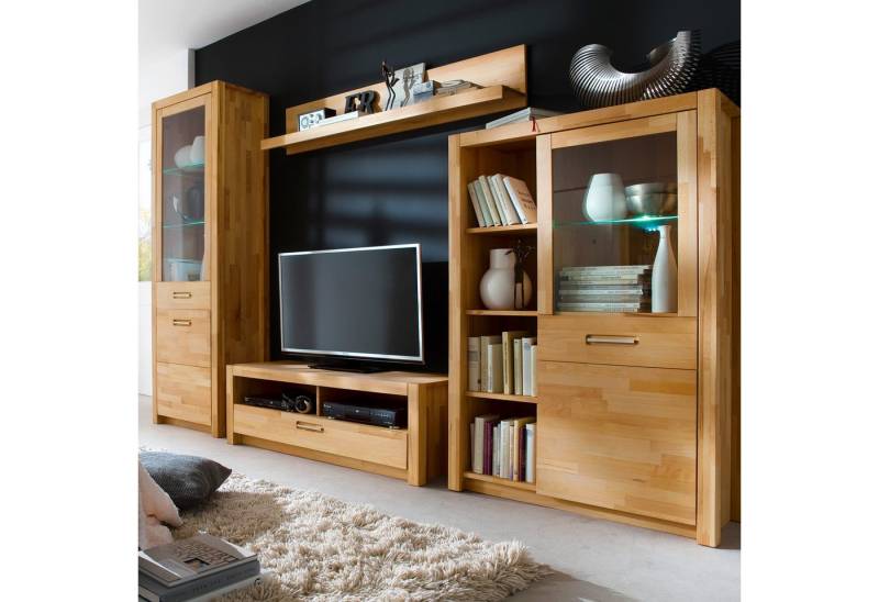 MCA furniture Wohnwand Wohnwand Fenja Kernbuche Keilverzinkt massiv geölt, (4-St) von MCA furniture