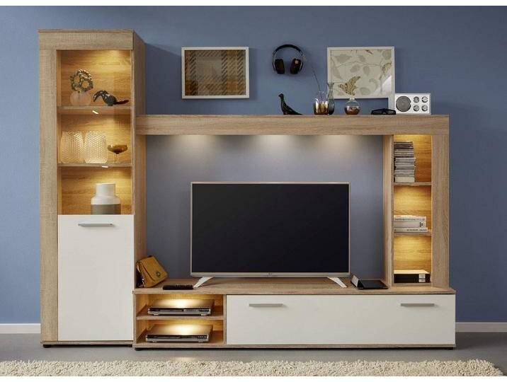 MCA furniture Wohnwand Wohnwand Logo, weiß / Eiche sägerau, 3-teilig, (3-St), weiß von MCA-furniture