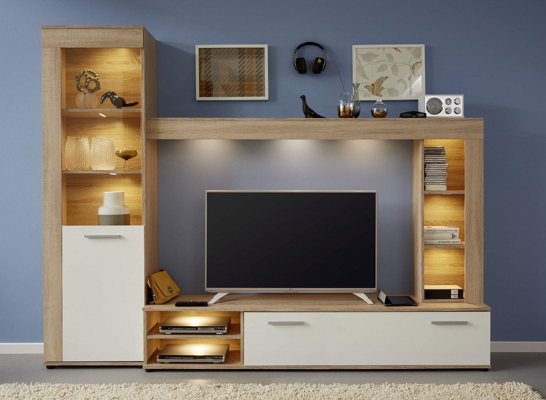 MCA furniture Wohnwand Wohnwand Logo, weiß / Eiche sägerau, 3-teilig, (3-St) von MCA furniture